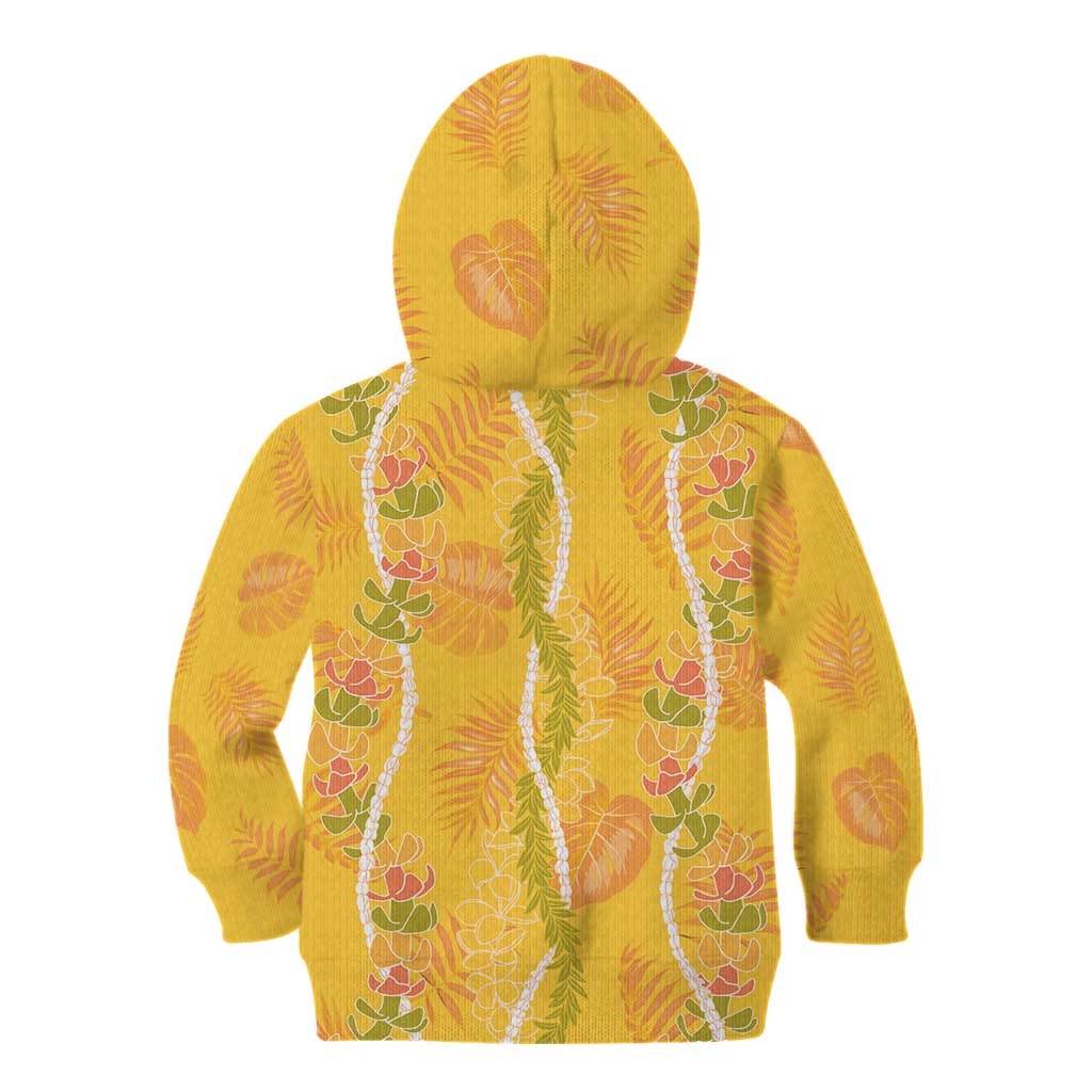 Hawaii Maile Lei Kid Hoodie With Yellow Monstera Pattern