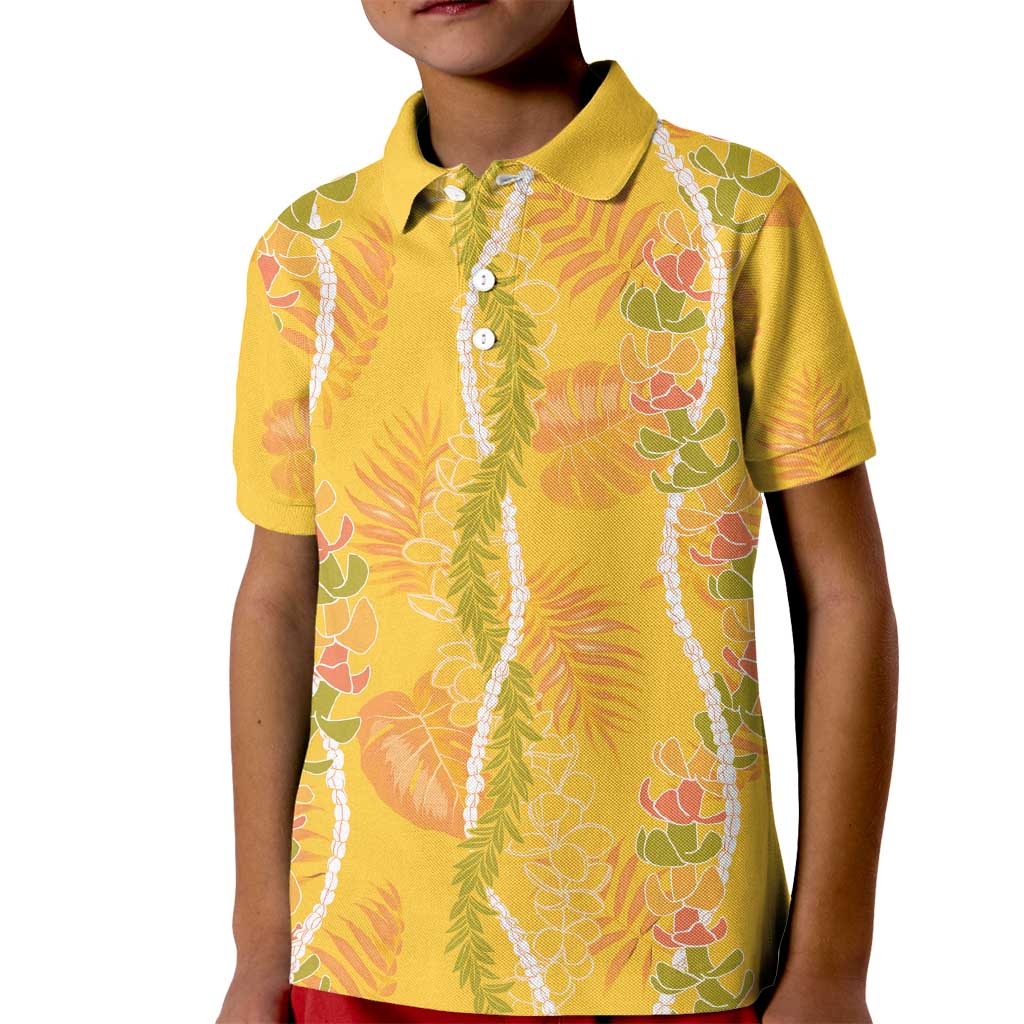 Hawaii Maile Lei Kid Polo Shirt With Yellow Monstera Pattern