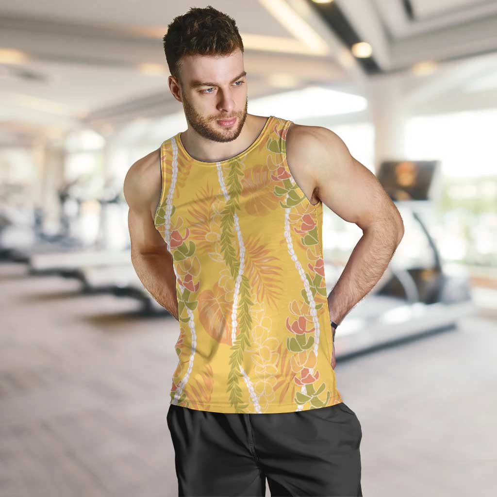 Hawaii Maile Lei Men Tank Top With Yellow Monstera Pattern