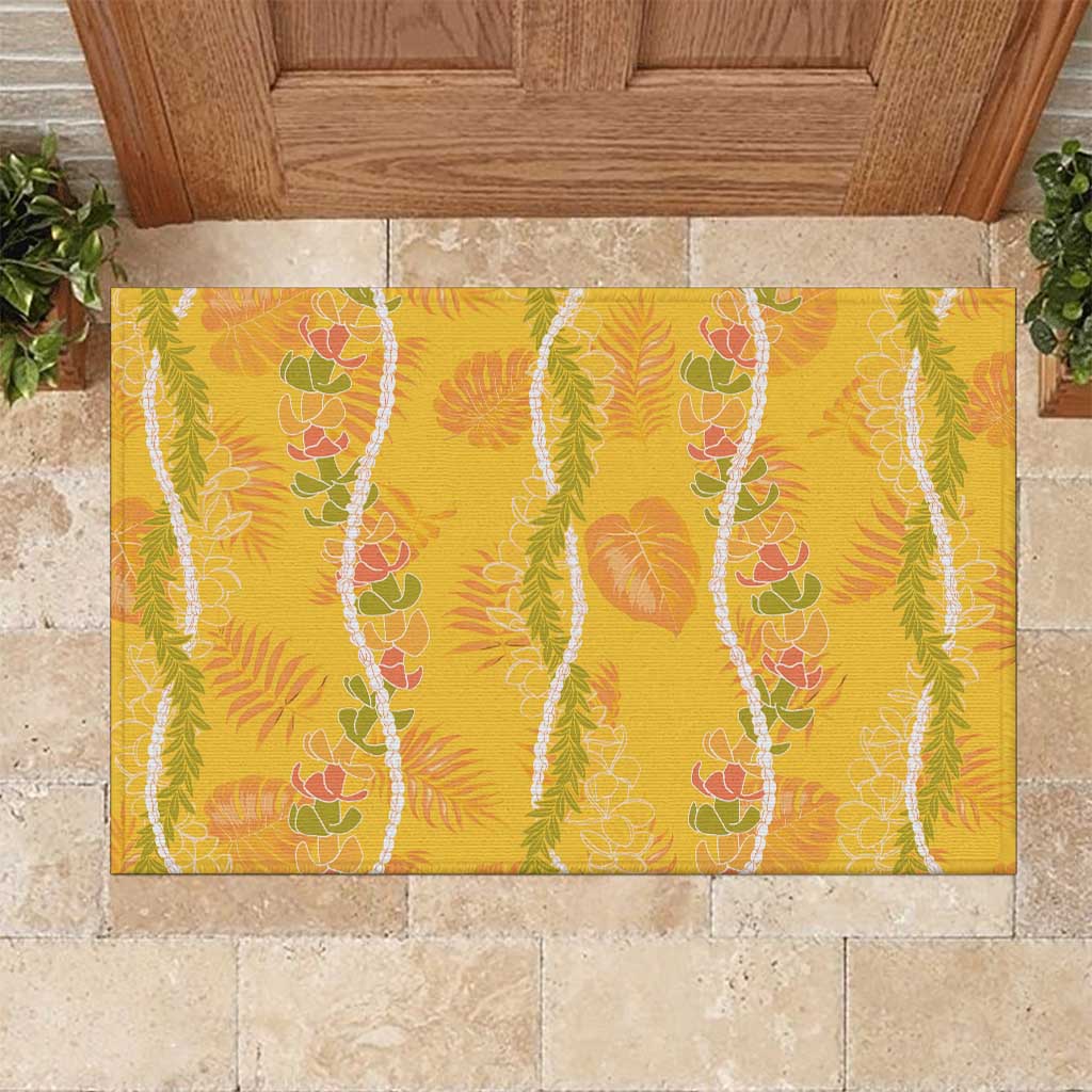 Hawaii Maile Lei Rubber Doormat With Yellow Monstera Pattern