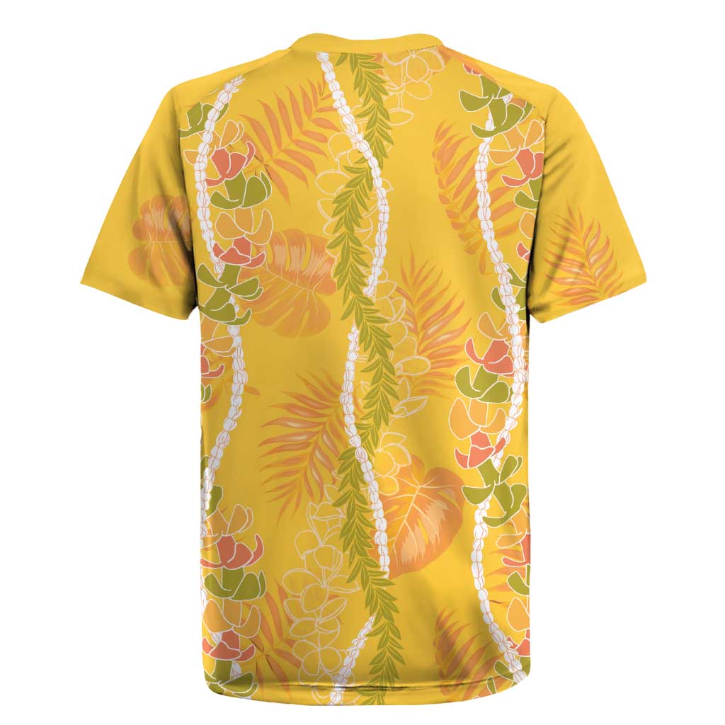 Hawaii Maile Lei Rugby Jersey With Yellow Monstera Pattern