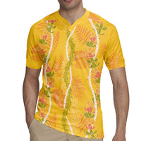 Hawaii Maile Lei Rugby Jersey With Yellow Monstera Pattern