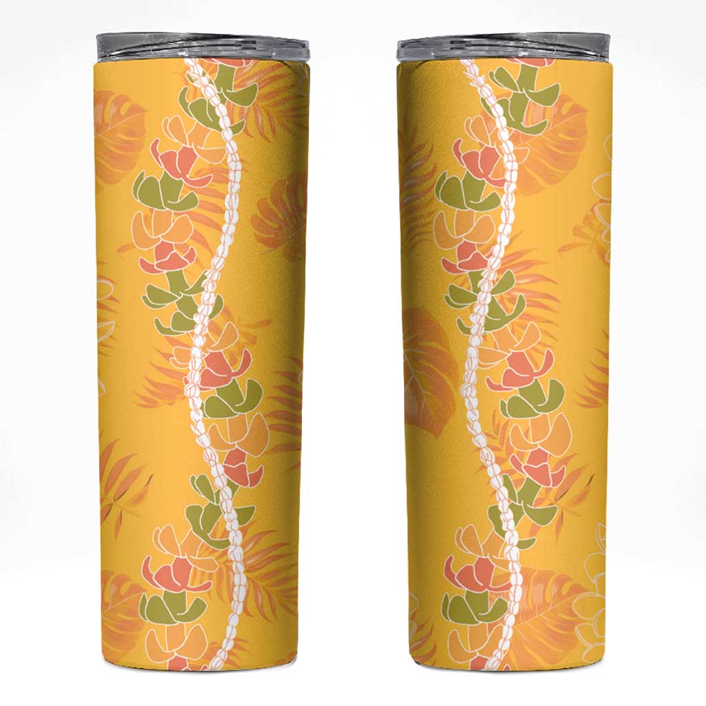 Hawaii Maile Lei Skinny Tumbler With Yellow Monstera Pattern