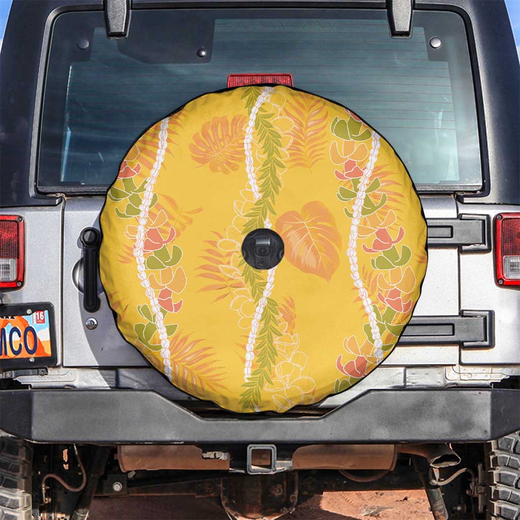 Hawaii Maile Lei Spare Tire Cover With Yellow Monstera Pattern