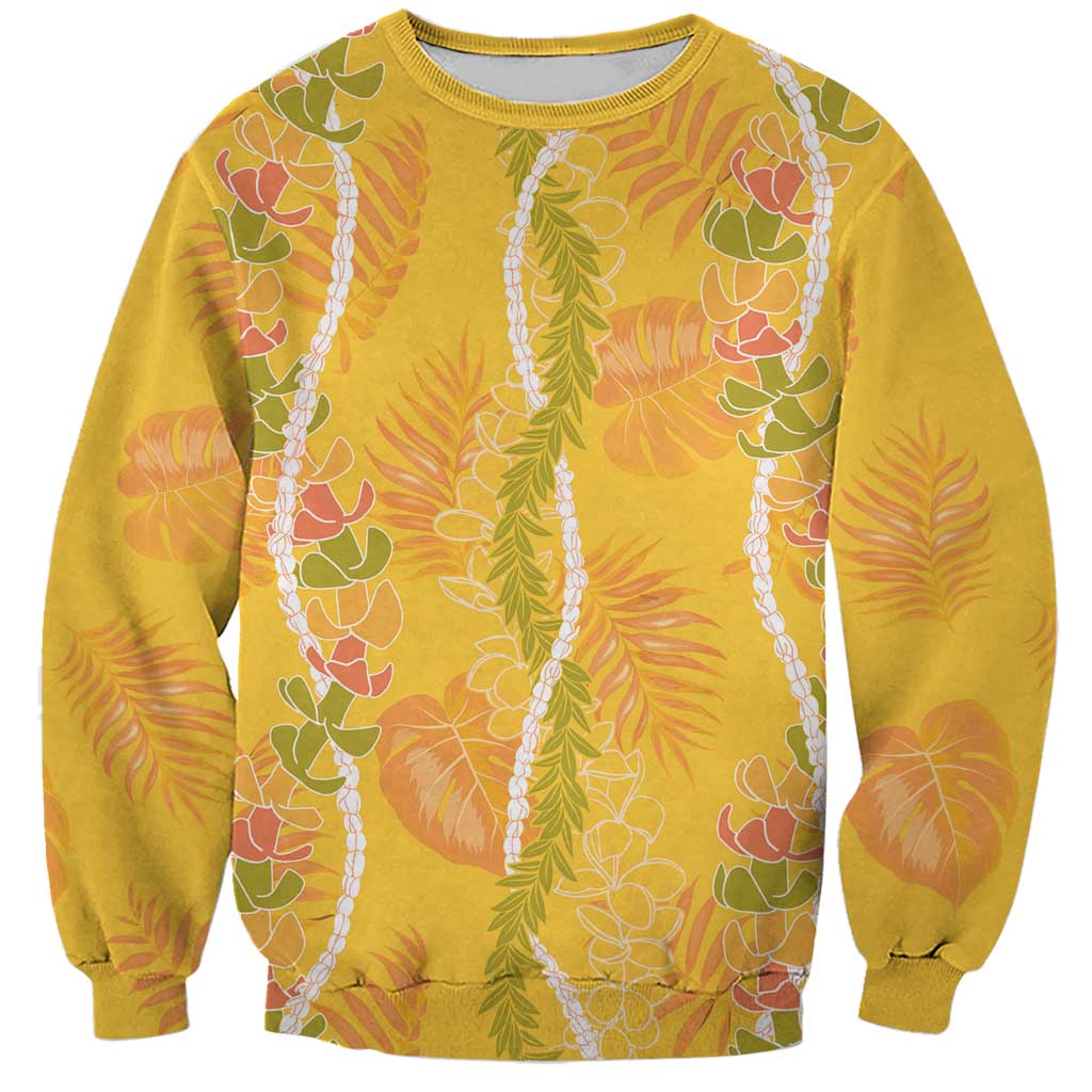 Hawaii Maile Lei Sweatshirt With Yellow Monstera Pattern