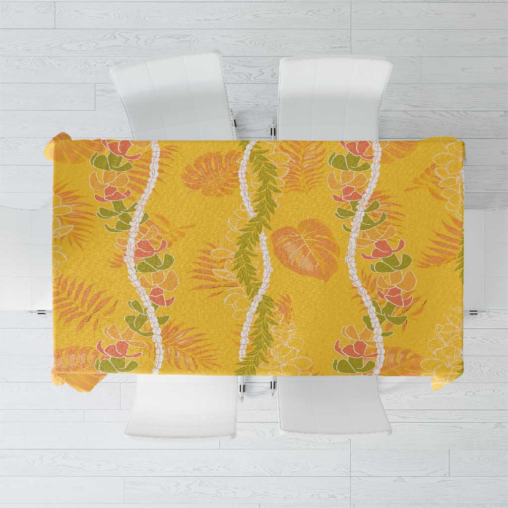 Hawaii Maile Lei Tablecloth With Yellow Monstera Pattern