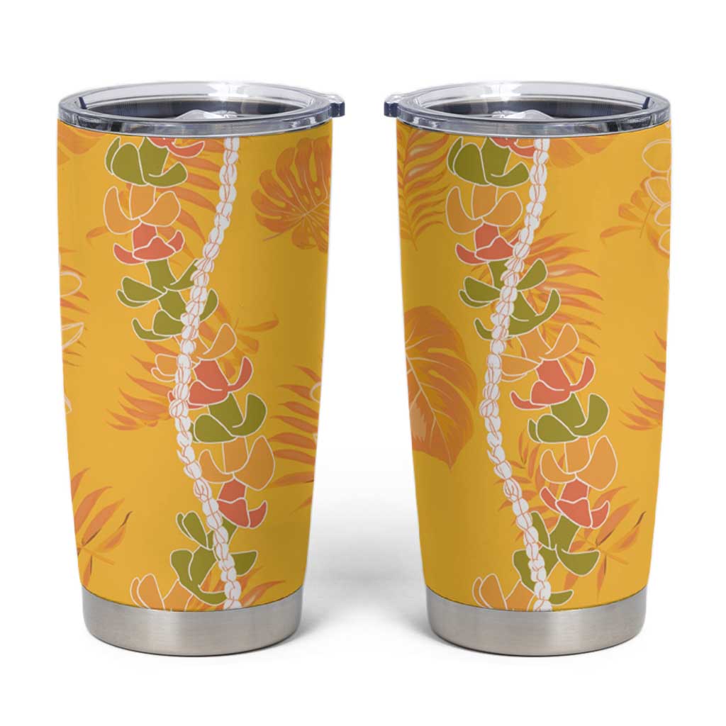 Hawaii Maile Lei Tumbler Cup With Yellow Monstera Pattern