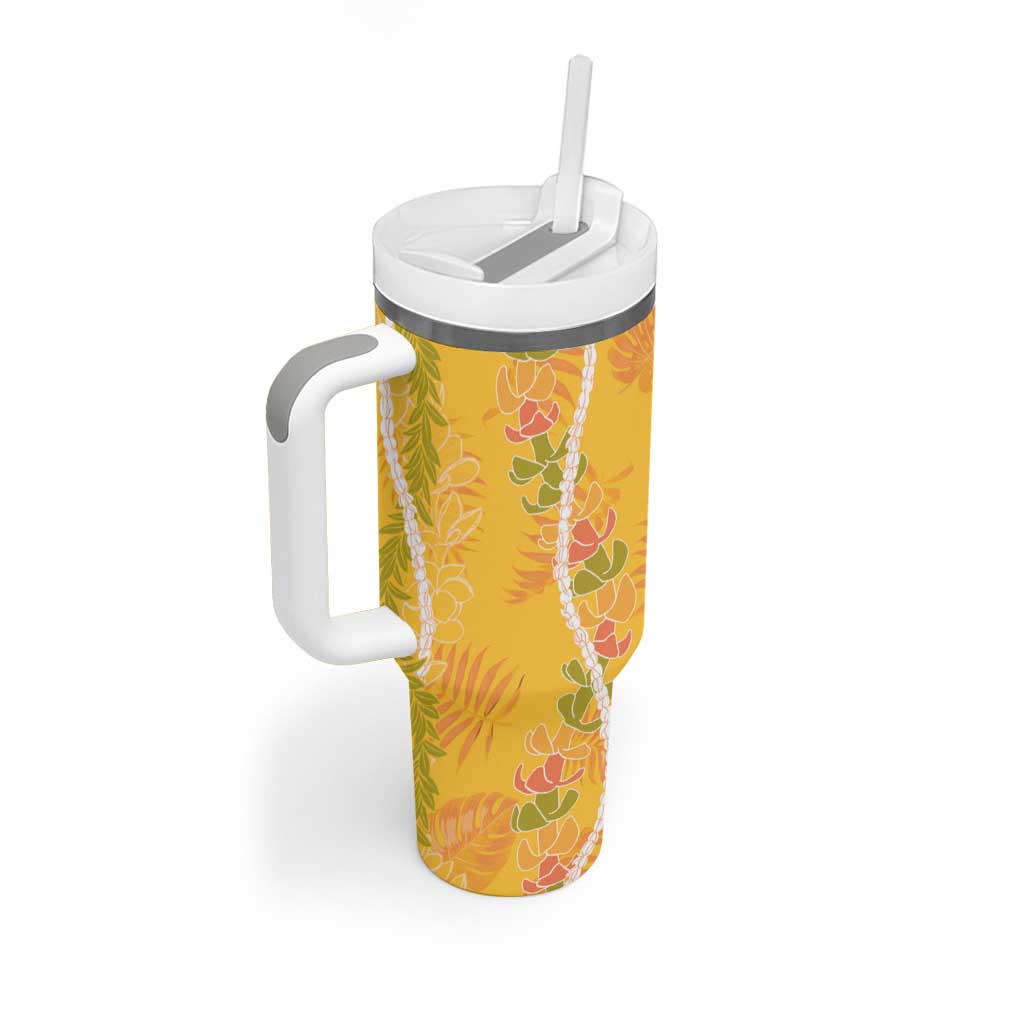 Hawaii Maile Lei Tumbler With Handle With Yellow Monstera Pattern