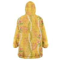 Hawaii Maile Lei Wearable Blanket Hoodie With Yellow Monstera Pattern