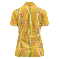 Hawaii Maile Lei Women Polo Shirt With Yellow Monstera Pattern