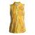 Hawaii Maile Lei Women Sleeveless Polo Shirt With Yellow Monstera Pattern