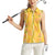 Hawaii Maile Lei Women Sleeveless Polo Shirt With Yellow Monstera Pattern