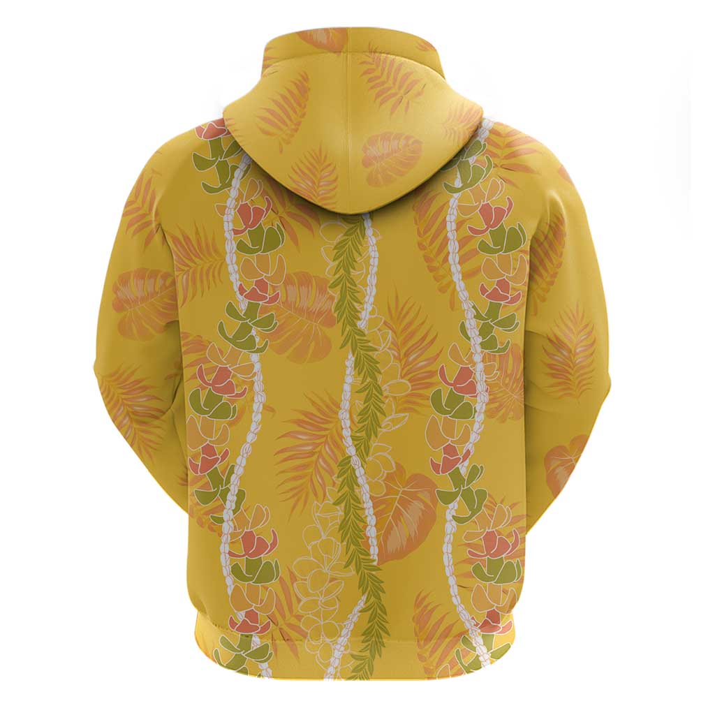 Hawaii Maile Lei Zip Hoodie With Yellow Monstera Pattern