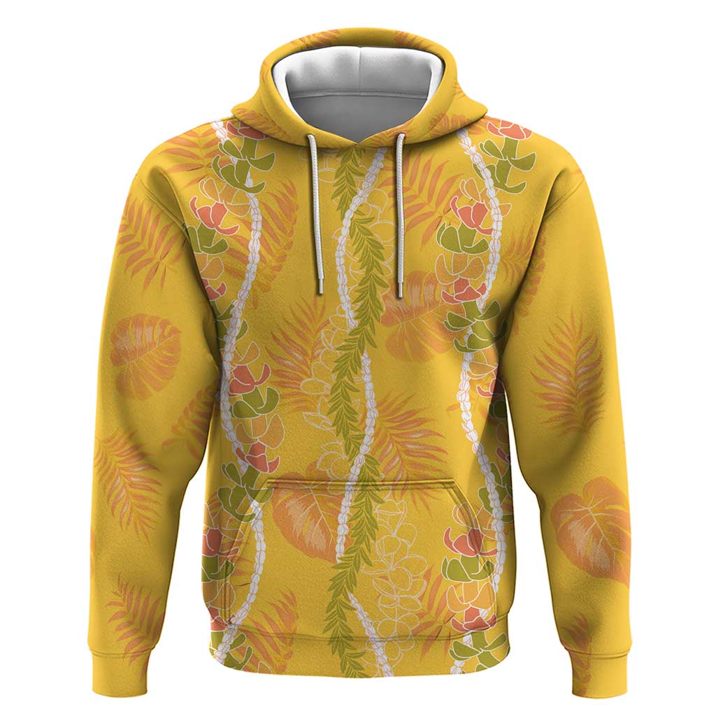Hawaii Maile Lei Zip Hoodie With Yellow Monstera Pattern