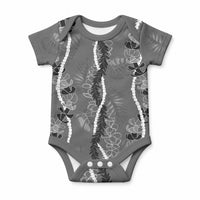 Hawaii Maile Lei Baby Onesie With Gray Monstera Pattern LT05 Gray - Polynesian Pride