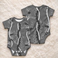 Hawaii Maile Lei Baby Onesie With Gray Monstera Pattern LT05 - Polynesian Pride