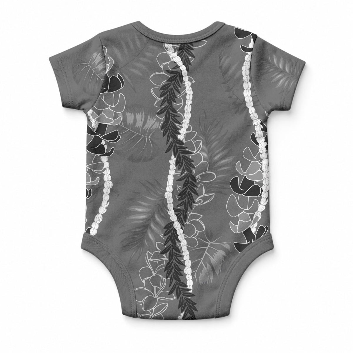 Hawaii Maile Lei Baby Onesie With Gray Monstera Pattern LT05 - Polynesian Pride