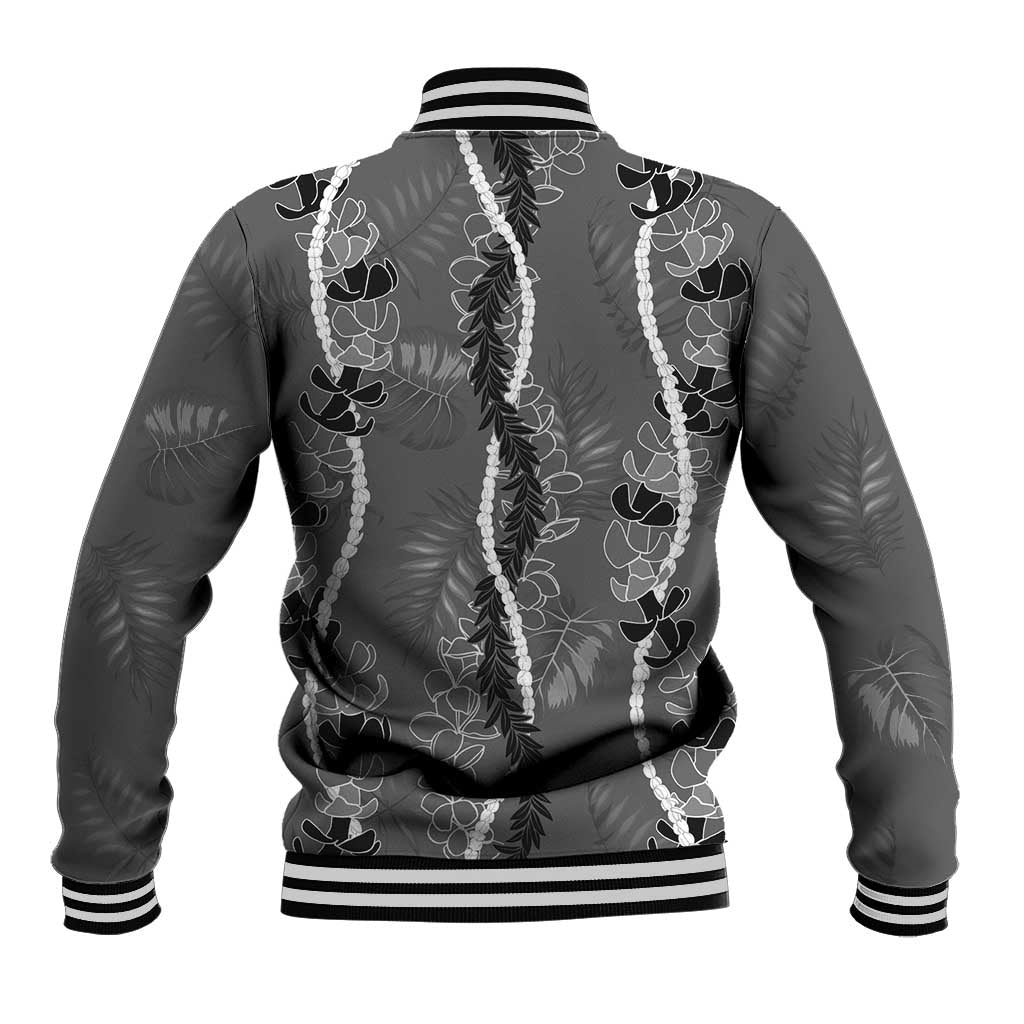 Hawaii Maile Lei Baseball Jacket With Gray Monstera Pattern