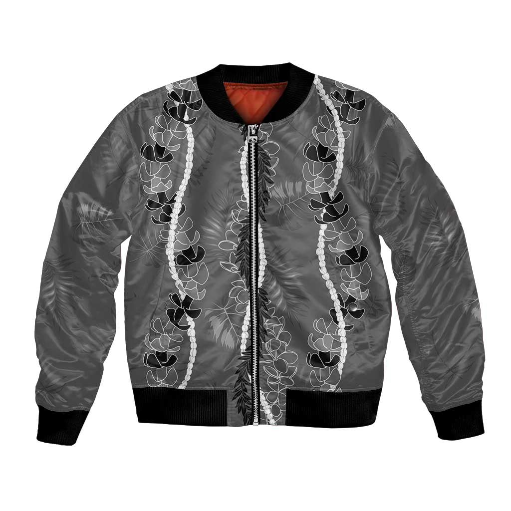 Hawaii Maile Lei Bomber Jacket With Gray Monstera Pattern