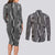 Hawaii Maile Lei Couples Matching Long Sleeve Bodycon Dress and Long Sleeve Button Shirt With Gray Monstera Pattern