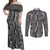 Hawaii Maile Lei Couples Matching Off Shoulder Maxi Dress and Long Sleeve Button Shirt With Gray Monstera Pattern