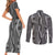 Hawaii Maile Lei Couples Matching Short Sleeve Bodycon Dress and Long Sleeve Button Shirt With Gray Monstera Pattern