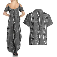 Hawaii Maile Lei Couples Matching Summer Maxi Dress and Hawaiian Shirt With Gray Monstera Pattern