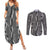 Hawaii Maile Lei Couples Matching Summer Maxi Dress and Long Sleeve Button Shirt With Gray Monstera Pattern