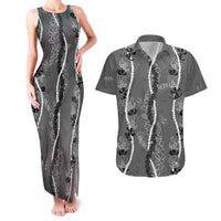 Hawaii Maile Lei Couples Matching Tank Maxi Dress and Hawaiian Shirt With Gray Monstera Pattern