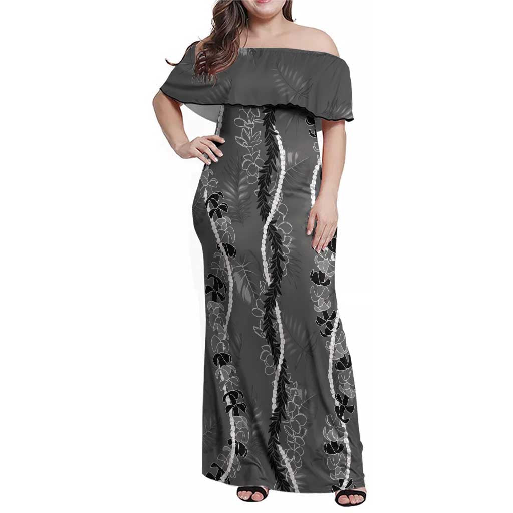 Hawaii Maile Lei Family Matching Off Shoulder Maxi Dress and Hawaiian Shirt With Gray Monstera Pattern