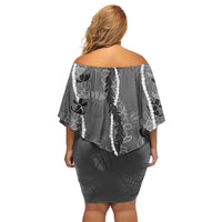 Hawaii Maile Lei Family Matching Off Shoulder Short Dress and Hawaiian Shirt With Gray Monstera Pattern