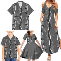 Hawaii Maile Lei Family Matching Summer Maxi Dress and Hawaiian Shirt With Gray Monstera Pattern