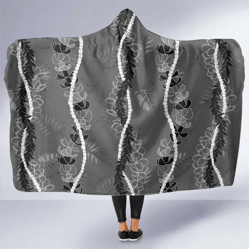 Hawaii Maile Lei Hooded Blanket With Gray Monstera Pattern