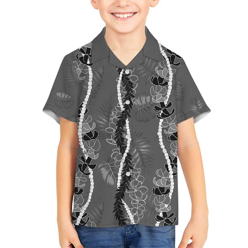 Hawaii Maile Lei Kid Hawaiian Shirt With Gray Monstera Pattern