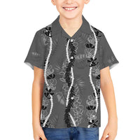 Hawaii Maile Lei Kid Hawaiian Shirt With Gray Monstera Pattern