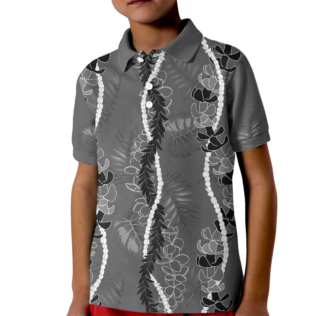 Hawaii Maile Lei Kid Polo Shirt With Gray Monstera Pattern LT05 Kid Gray - Polynesian Pride