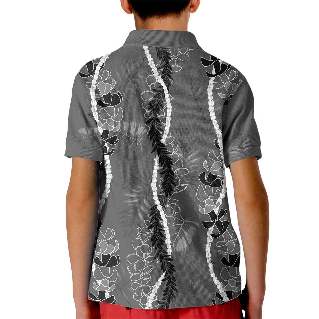 Hawaii Maile Lei Kid Polo Shirt With Gray Monstera Pattern LT05 - Polynesian Pride