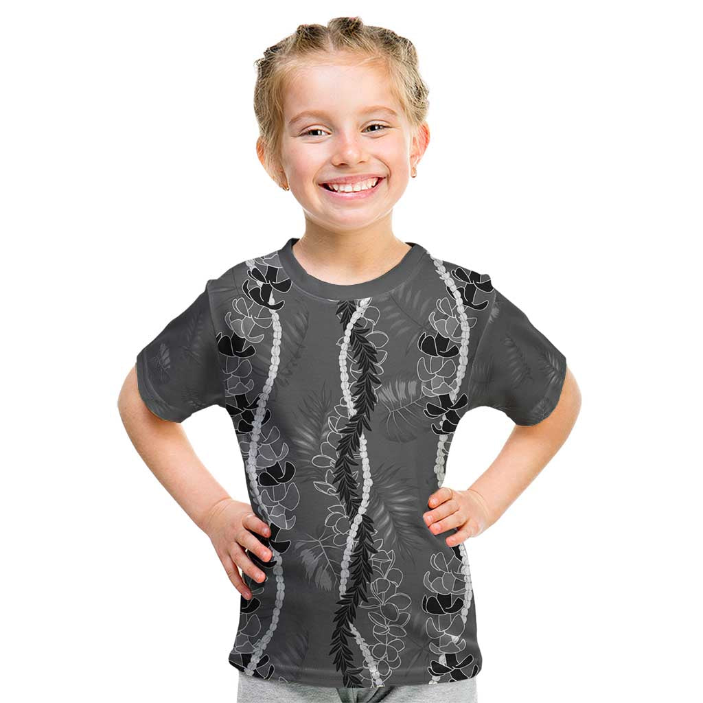 Hawaii Maile Lei Kid T Shirt With Gray Monstera Pattern