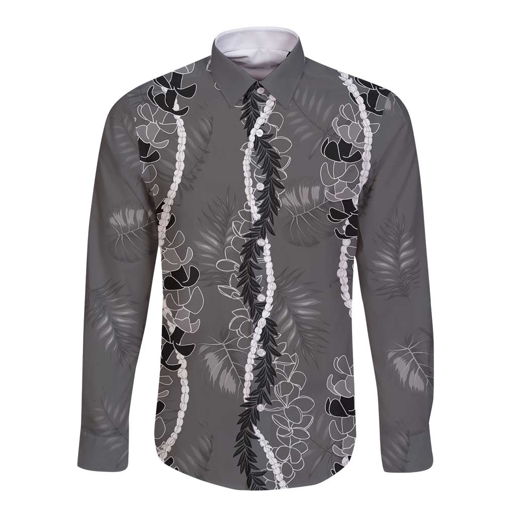 Hawaii Maile Lei Long Sleeve Button Shirt With Gray Monstera Pattern