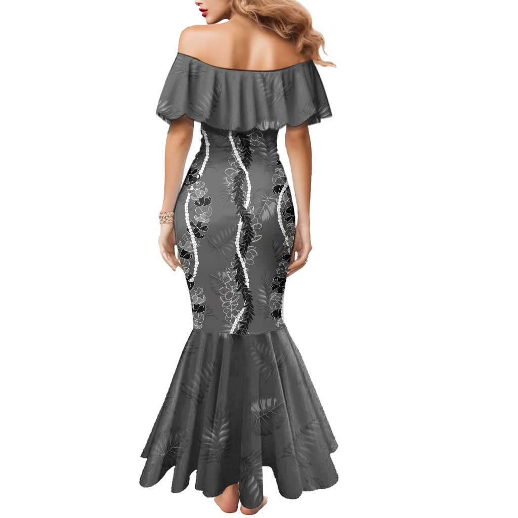 Hawaii Maile Lei Mermaid Dress With Gray Monstera Pattern