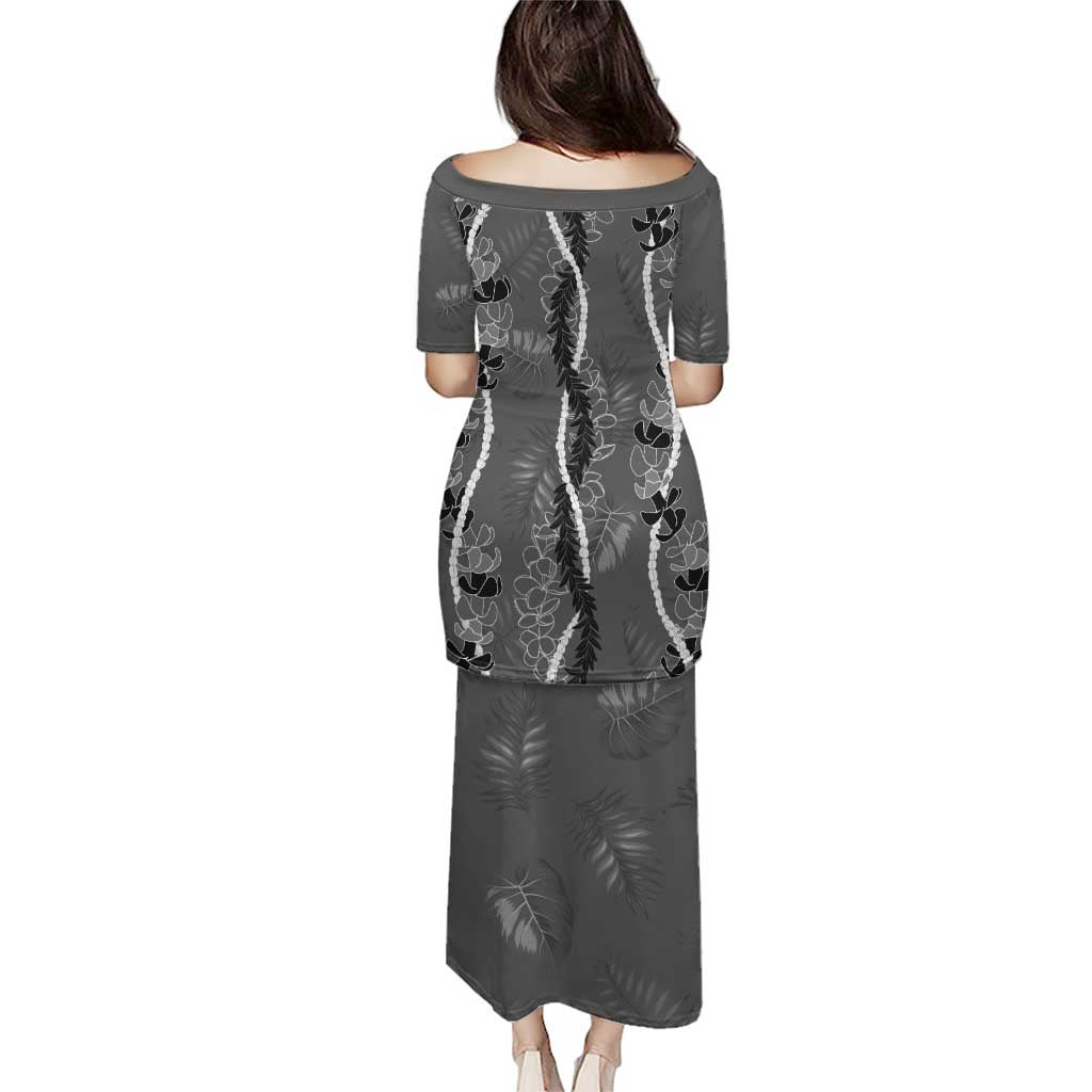 Hawaii Maile Lei Puletasi With Gray Monstera Pattern