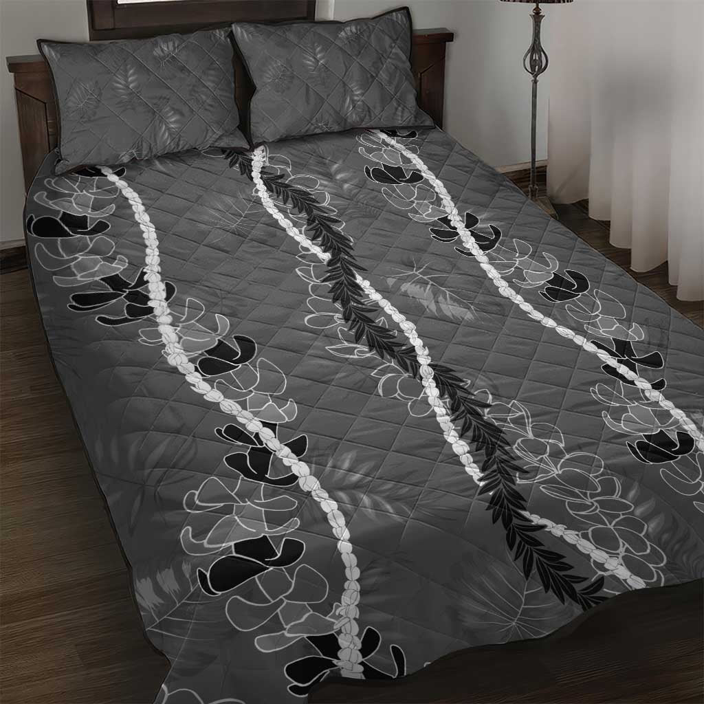 Hawaii Maile Lei Quilt Bed Set With Gray Monstera Pattern