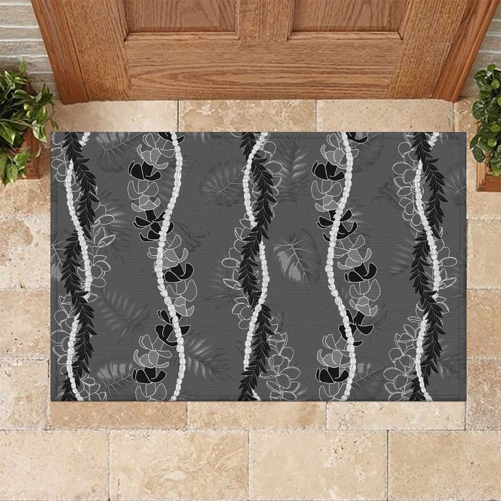 Hawaii Maile Lei Rubber Doormat With Gray Monstera Pattern