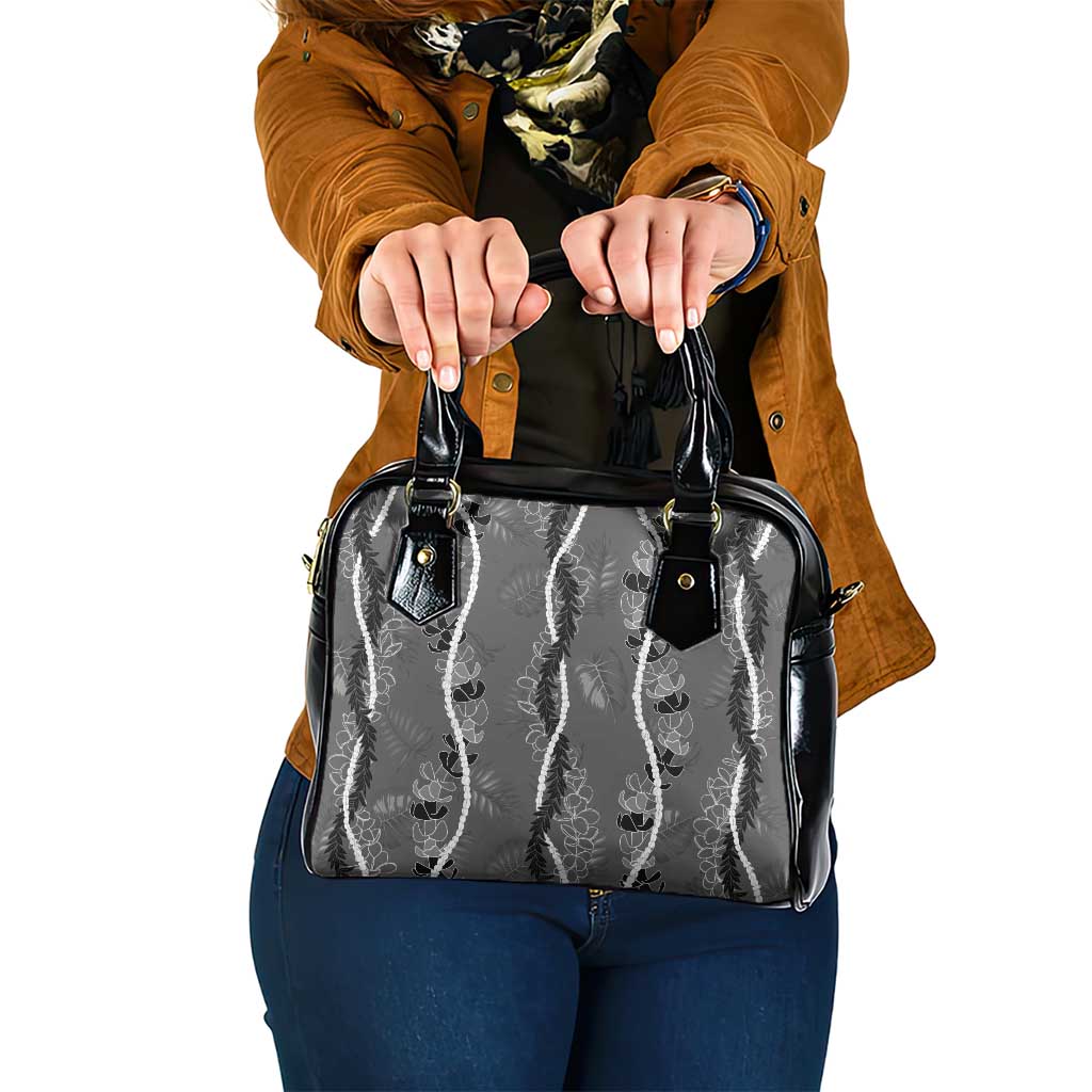 Hawaii Maile Lei Shoulder Handbag With Gray Monstera Pattern