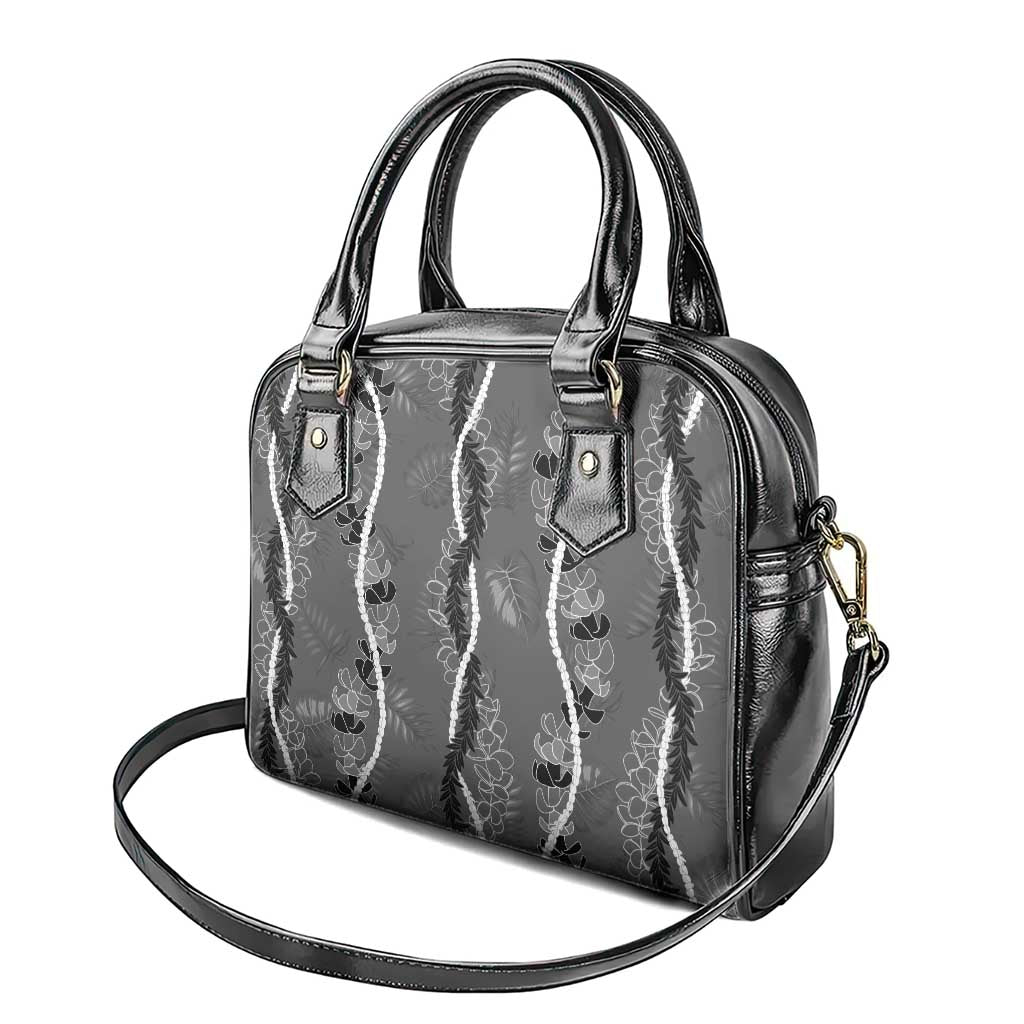 Hawaii Maile Lei Shoulder Handbag With Gray Monstera Pattern LT05 - Polynesian Pride