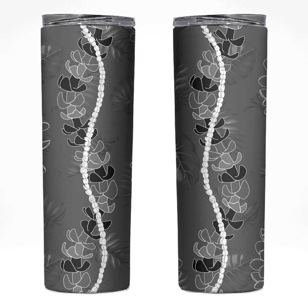 Hawaii Maile Lei Skinny Tumbler With Gray Monstera Pattern