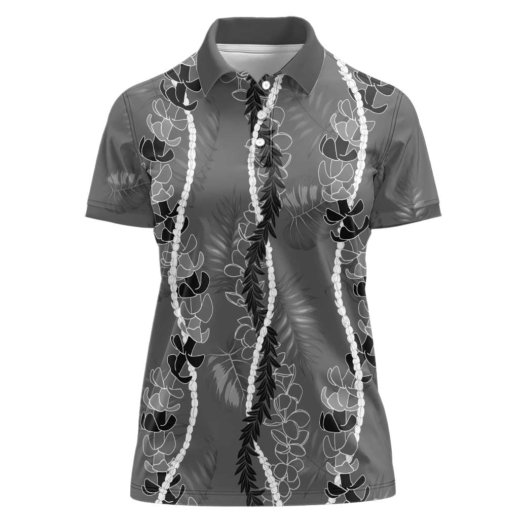 Hawaii Maile Lei Women Polo Shirt With Gray Monstera Pattern