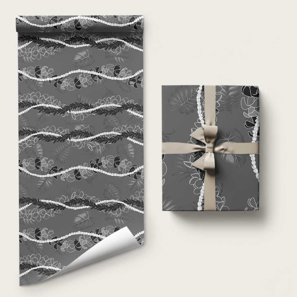 Hawaii Maile Lei Wrapping Paper With Gray Monstera Pattern - Polynesian Pride