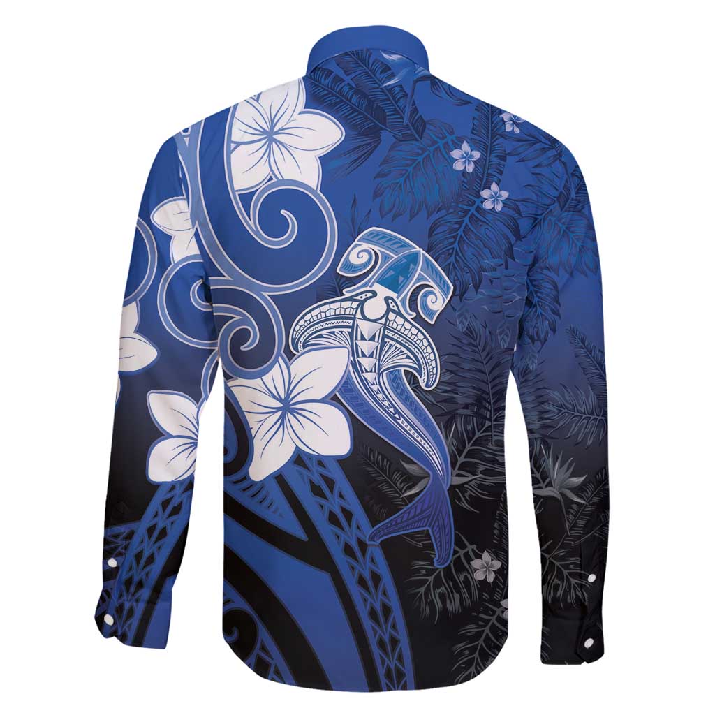 Polynesia Hammerhead Shark Family Matching Off Shoulder Maxi Dress and Hawaiian Shirt Blue Tribal Pattern With Plumeria - Polynesian Pride