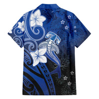 Polynesia Hammerhead Shark Family Matching Puletasi and Hawaiian Shirt Blue Tribal Pattern With Plumeria - Polynesian Pride